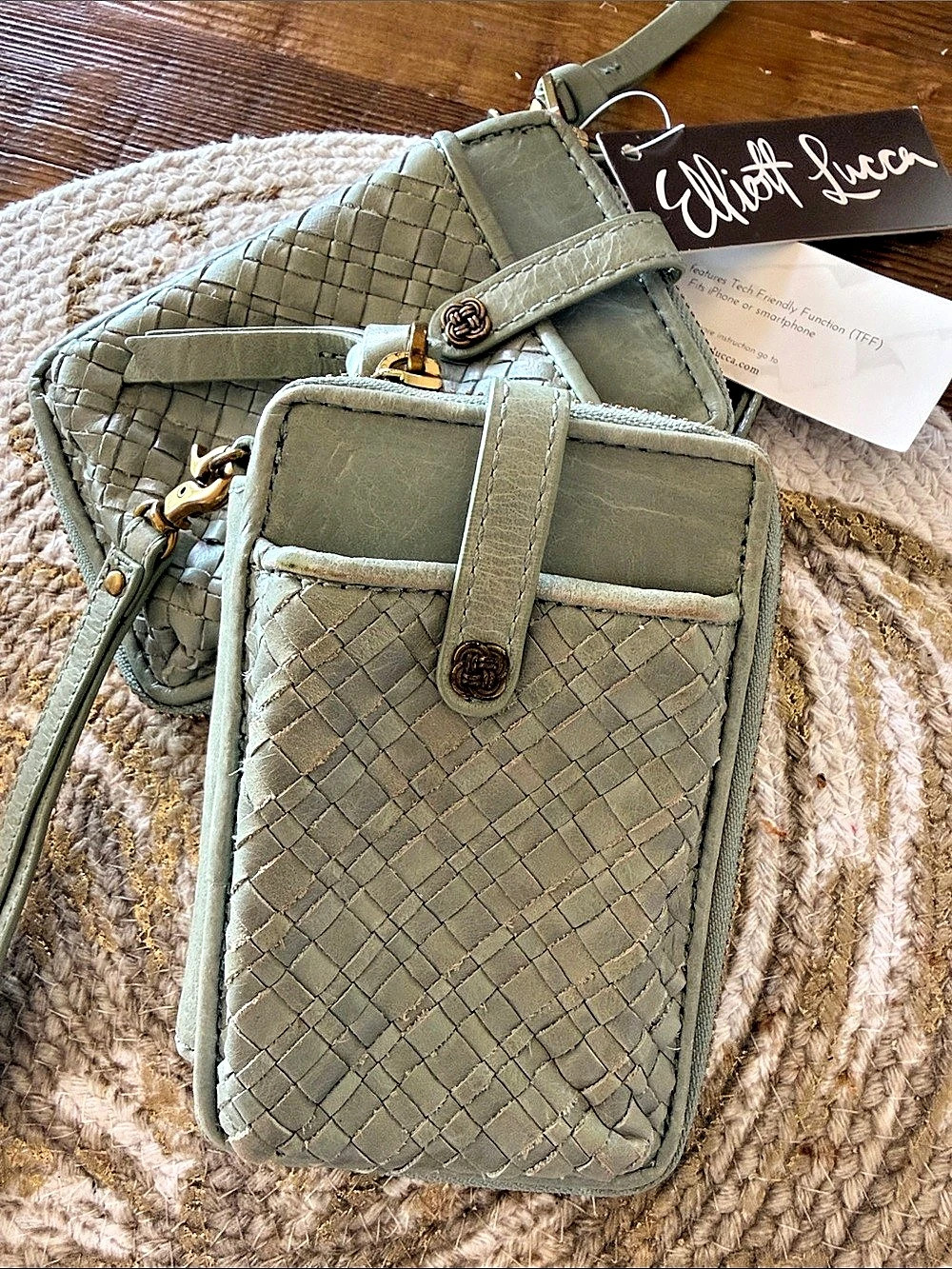 Elliot Lucca Woven  Phone Bag in Green NWT